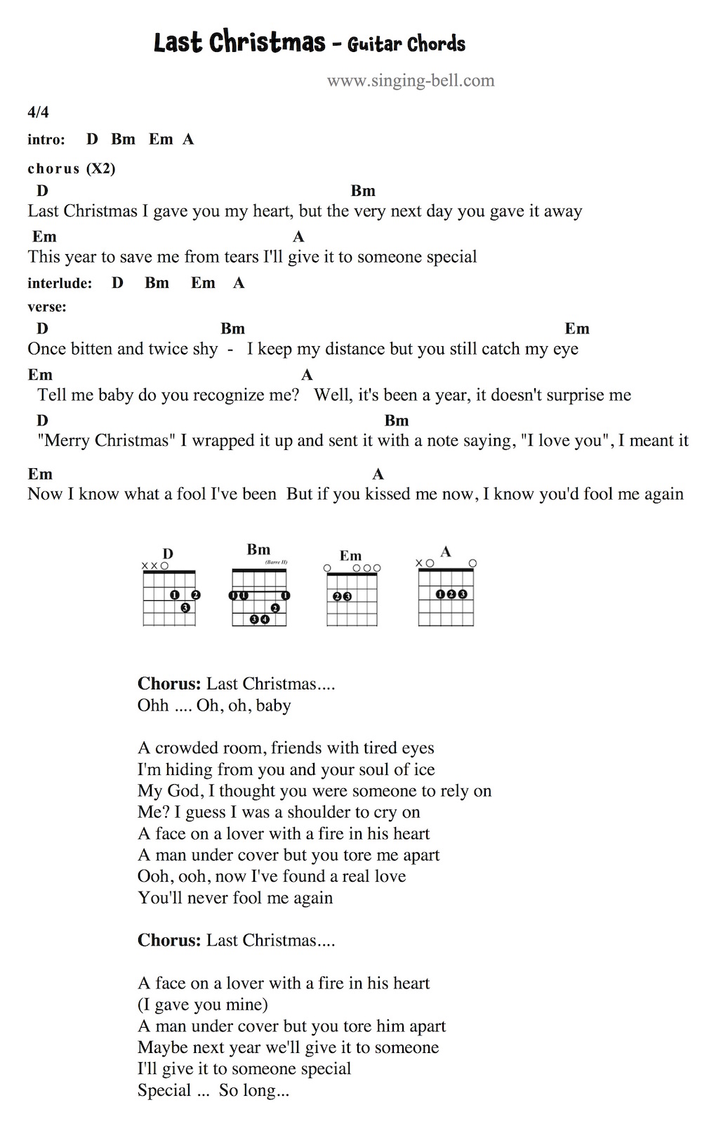 last christmas guitar chords tabs sheet music printable pdf